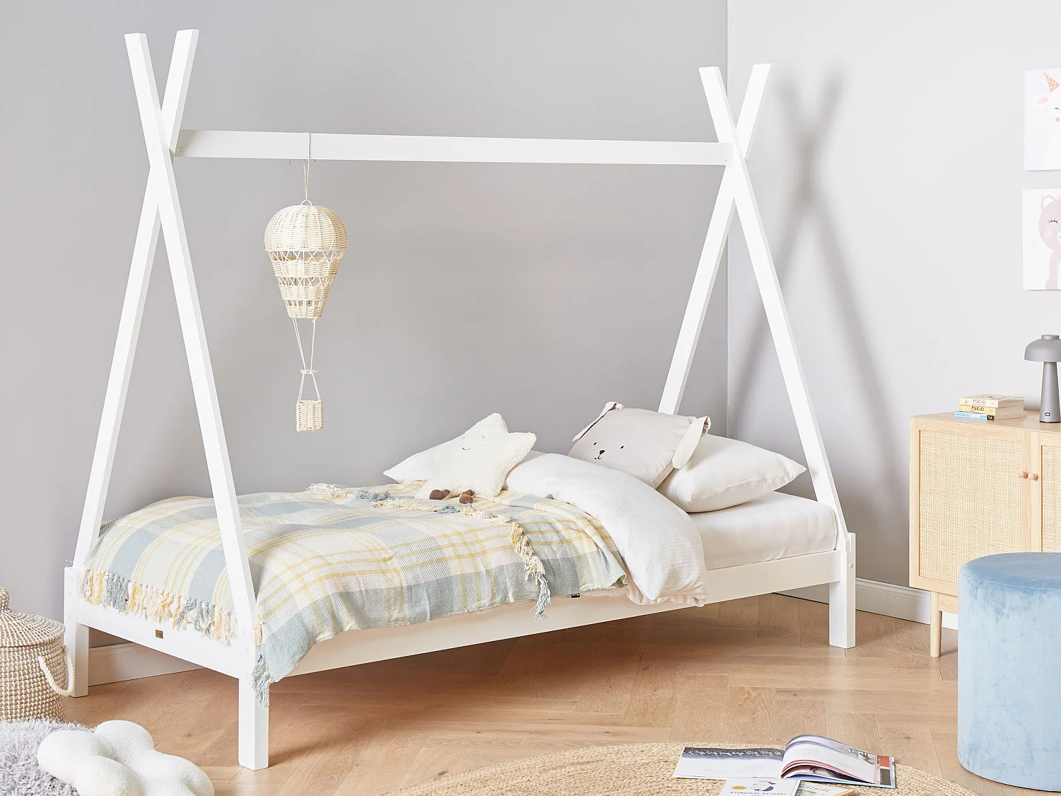 Kids Bed Teepee Pine Wood DEVAY 90 x 200 cm (EU Single) White