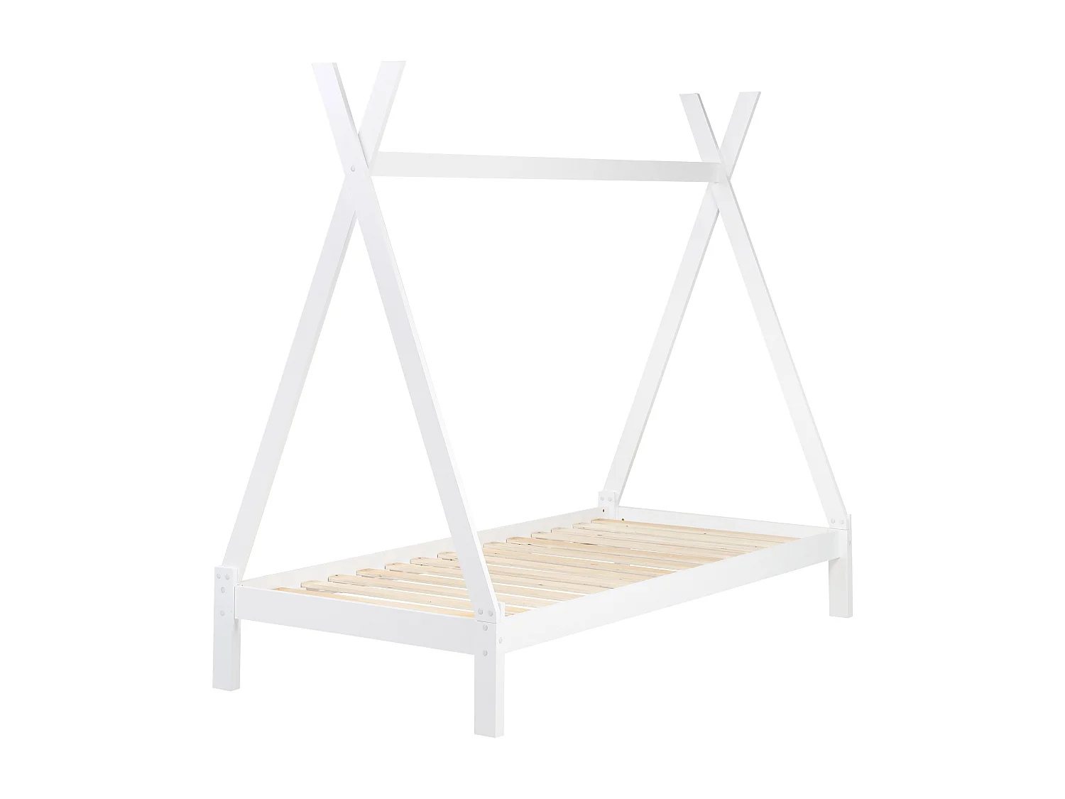 Tipi-Kinderbett Kiefernholz weiss Lattenrost 90 x 200 cm DEVAY