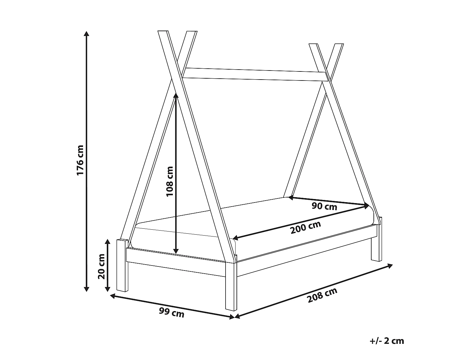 Kids Bed Teepee Pine Wood DEVAY 90 x 200 cm (EU Single) White
