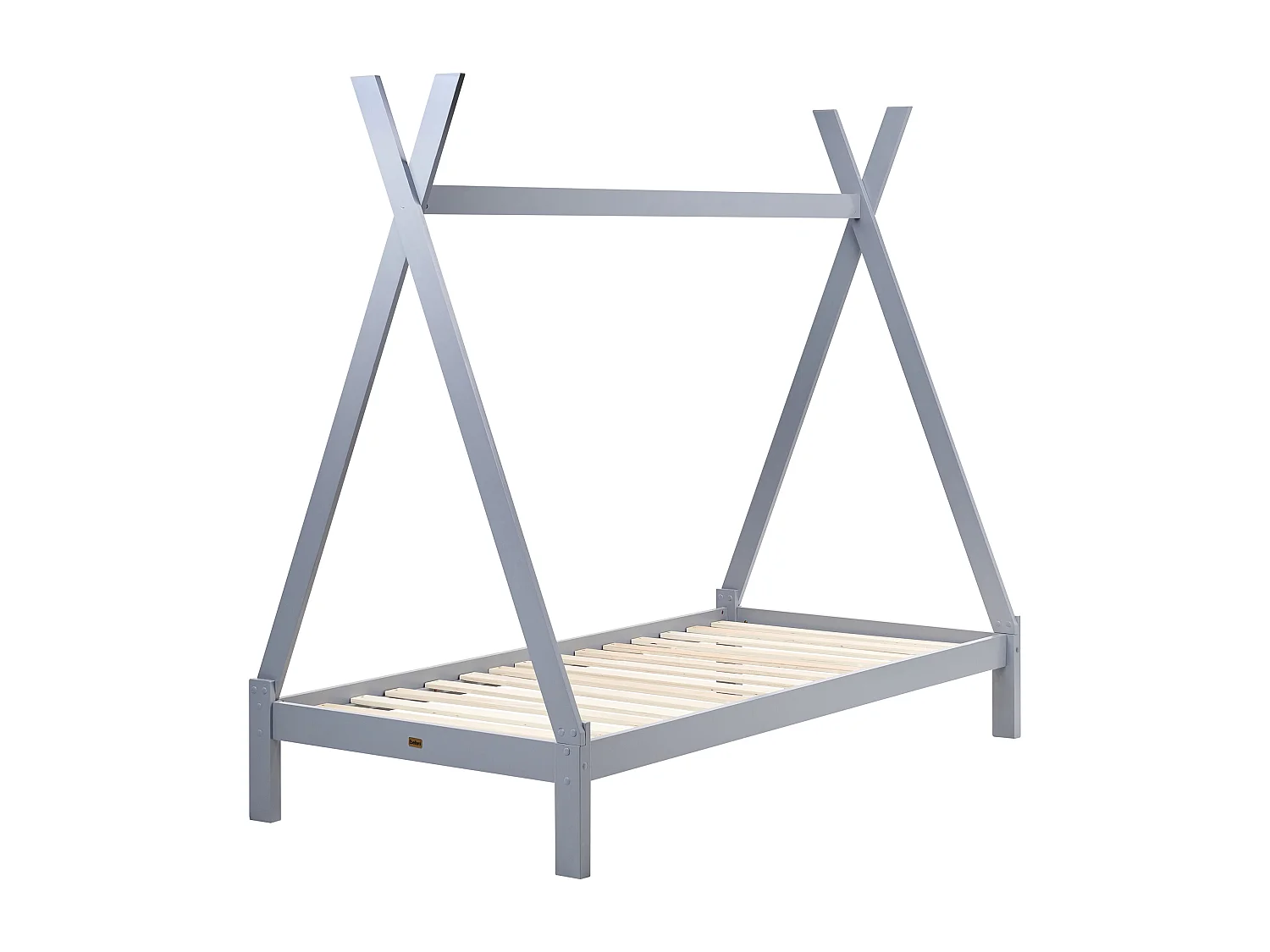 Tipi-Kinderbett Kiefernholz grau Lattenrost 90 x 200 cm DEVAY