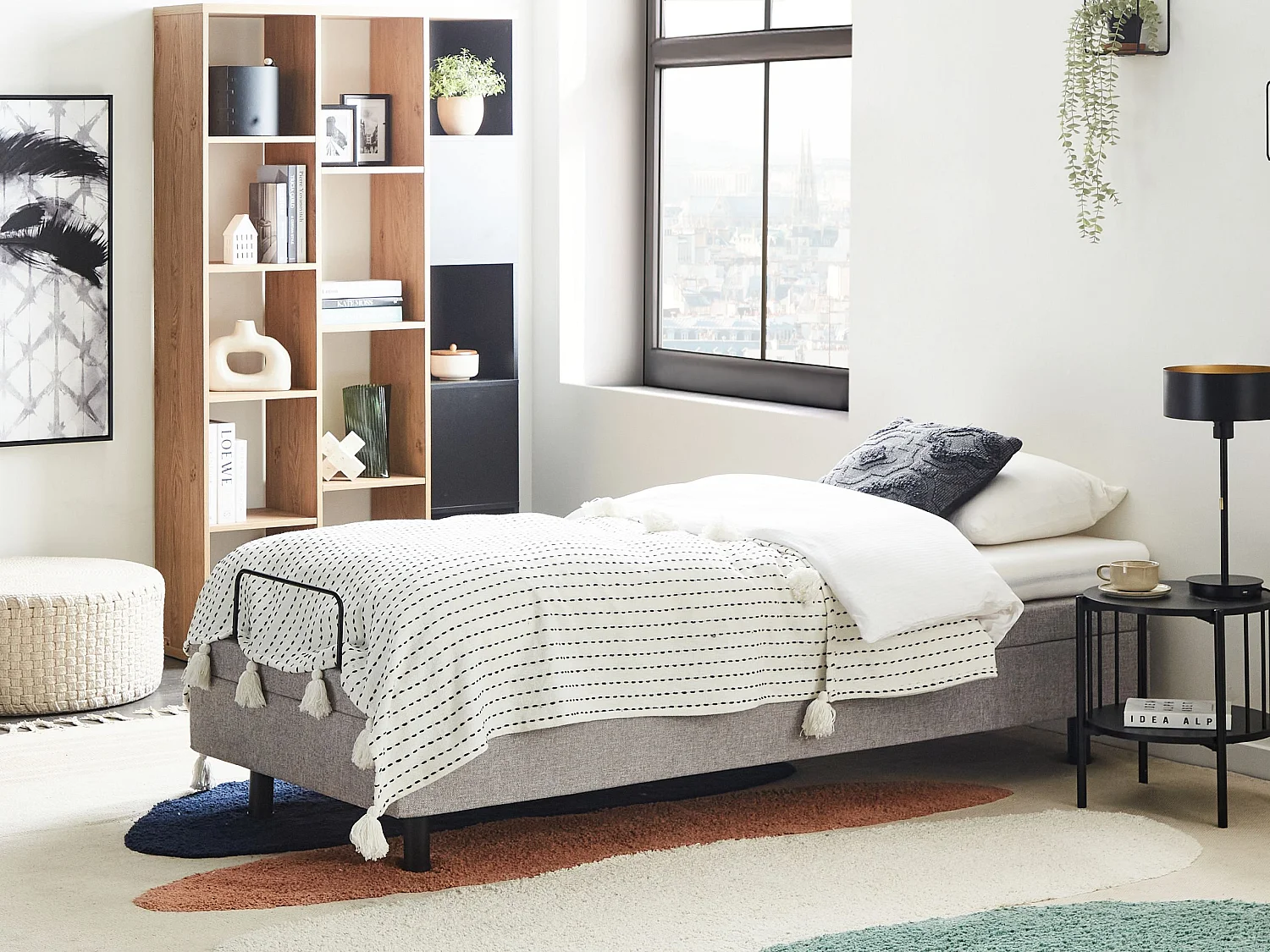 Lit réglable sans tête de lit Tissu CASTELLAN 80 x 200 cm Gris clair