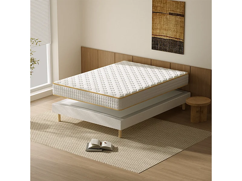 Ensemble Matelas en Mousse+ Lit Sommier Tapissier Déco 140x190cm, Epaisseur du Matelas 18cm