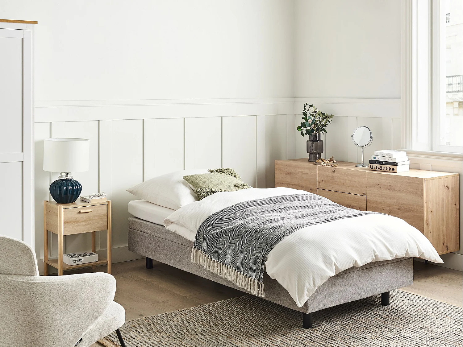 Lit réglable sans tête de lit Tissu DUKE 90 x 200 cm Gris clair