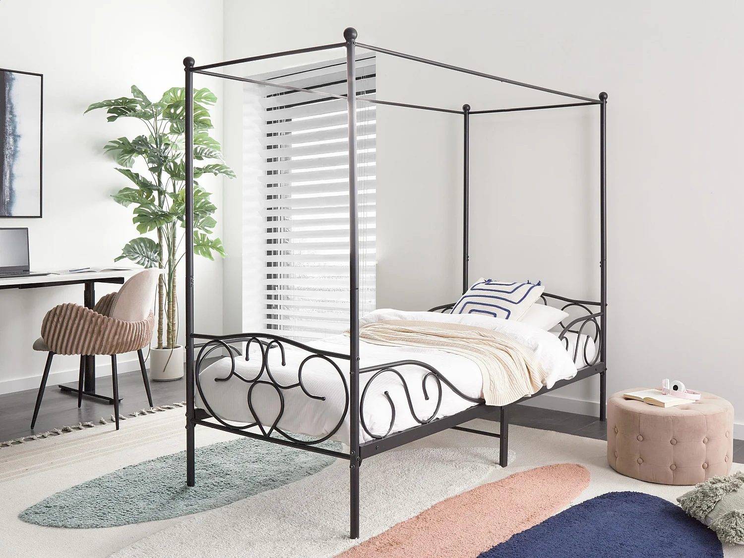 Lit à baldaquin Métal SORMERY 90 x 200 cm Noir