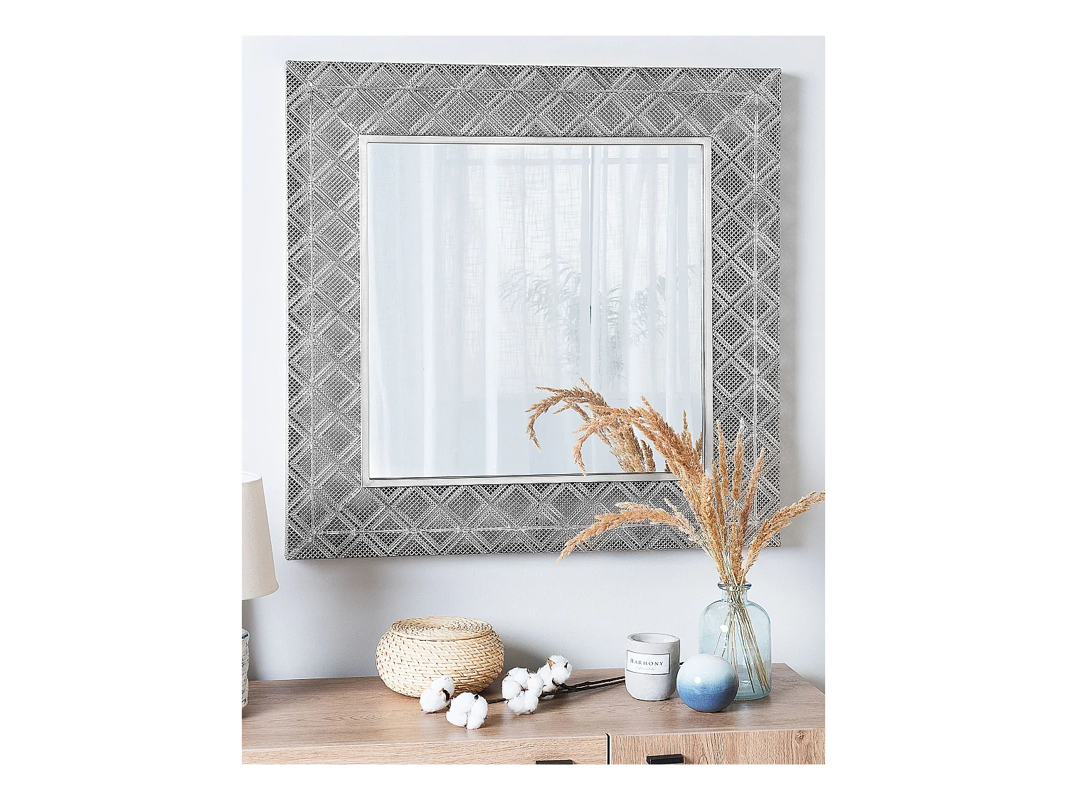 Silberner Wandspiegel in quadratischer Form 80 x 80 cm Evettes