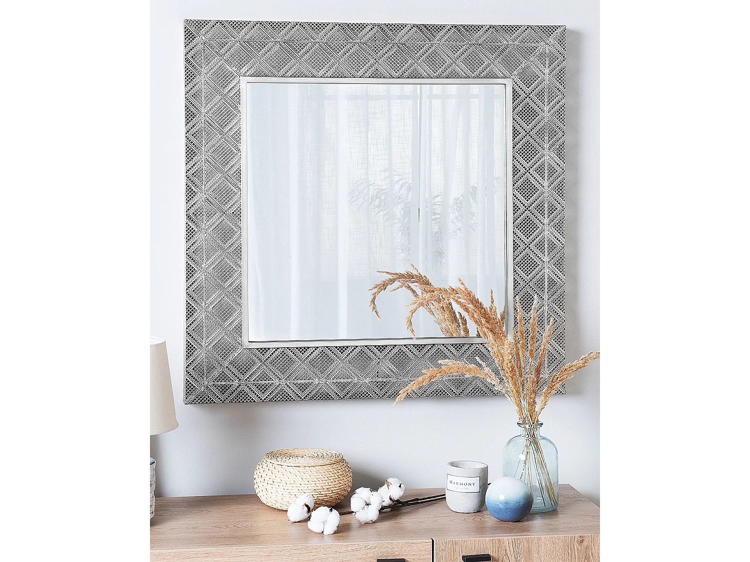 Silberner Wandspiegel in quadratischer Form 80 x 80 cm Evettes