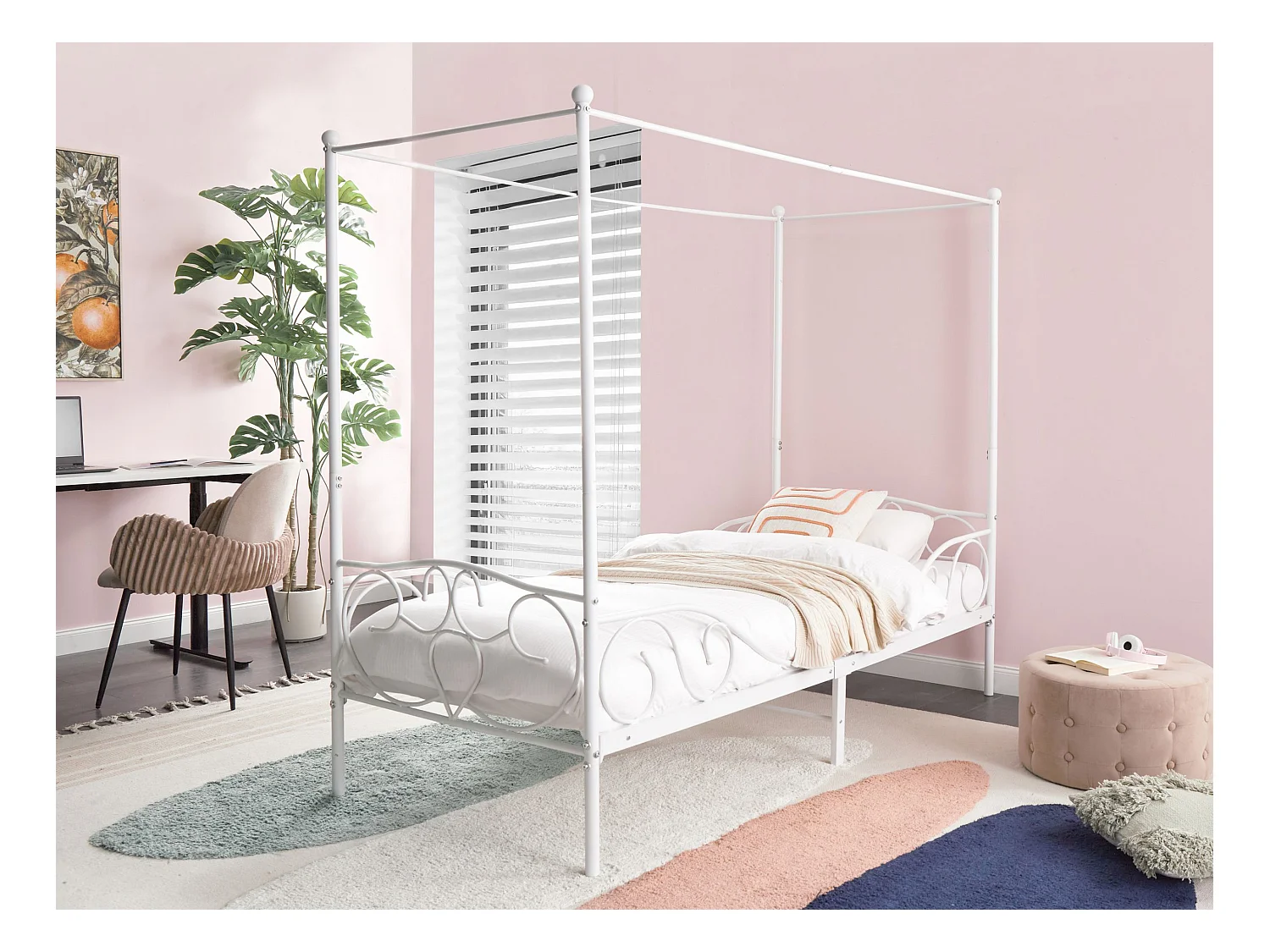 Himmelbett Metall SORMERY 90 x 200 cm Weiss
