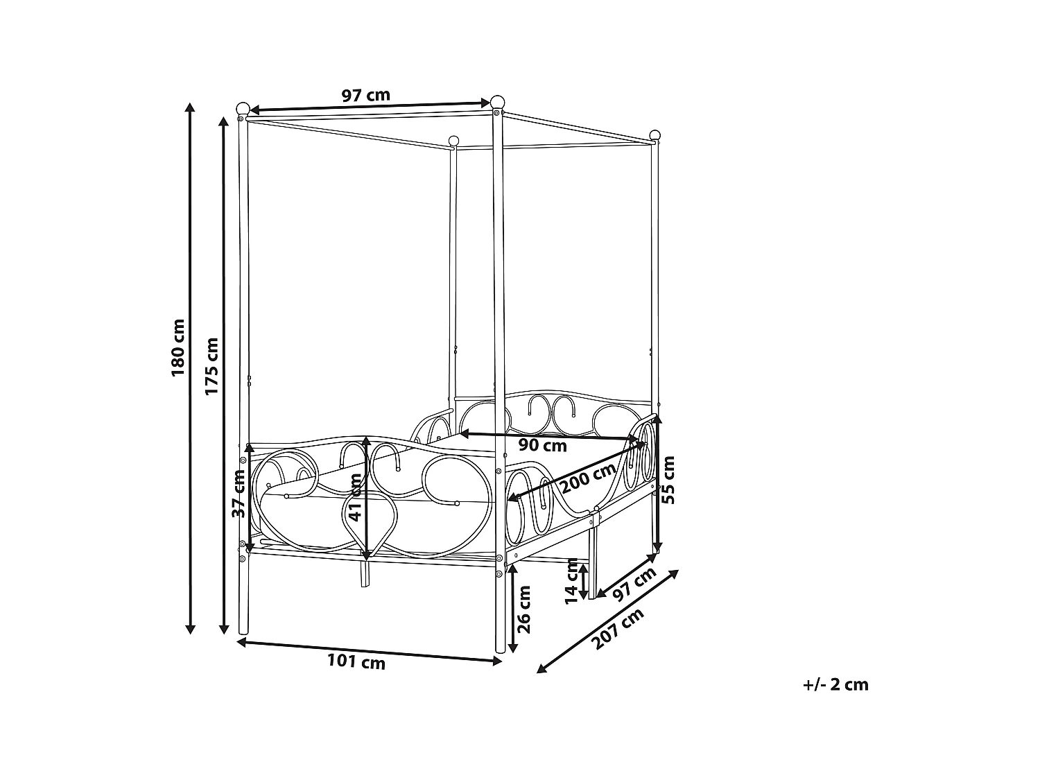 Himmelbett Metall SORMERY 90 x 200 cm Weiss