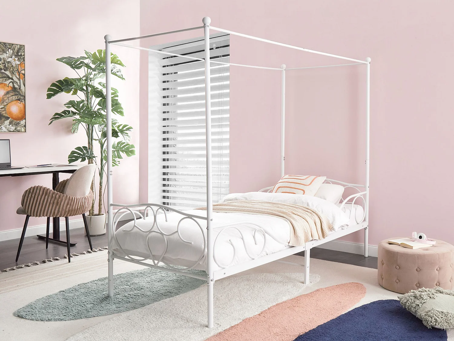 Lit à baldaquin Métal SORMERY 90 x 200 cm Blanc