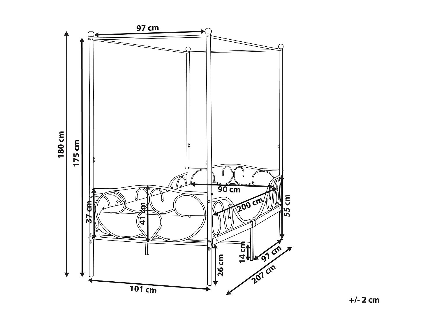 Lit à baldaquin Métal SORMERY 90 x 200 cm Blanc