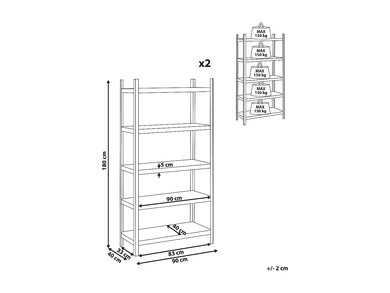 Garagenregal 2er Set XITTA Metall 90 cm 40 cm Silber