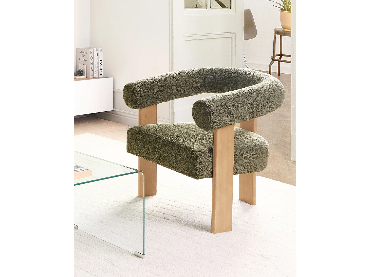 Fauteuil ILBRO Bouclé Vert/marron clair
