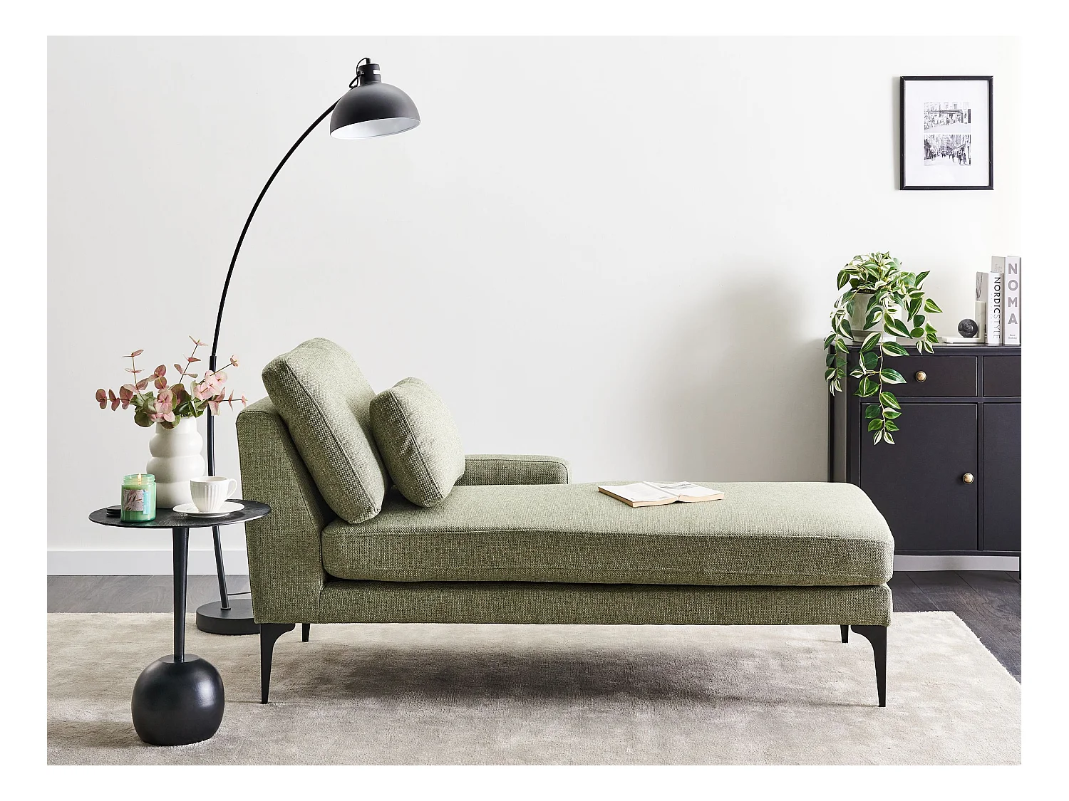 Chaise longue côté droite EWRON Tissu Vert