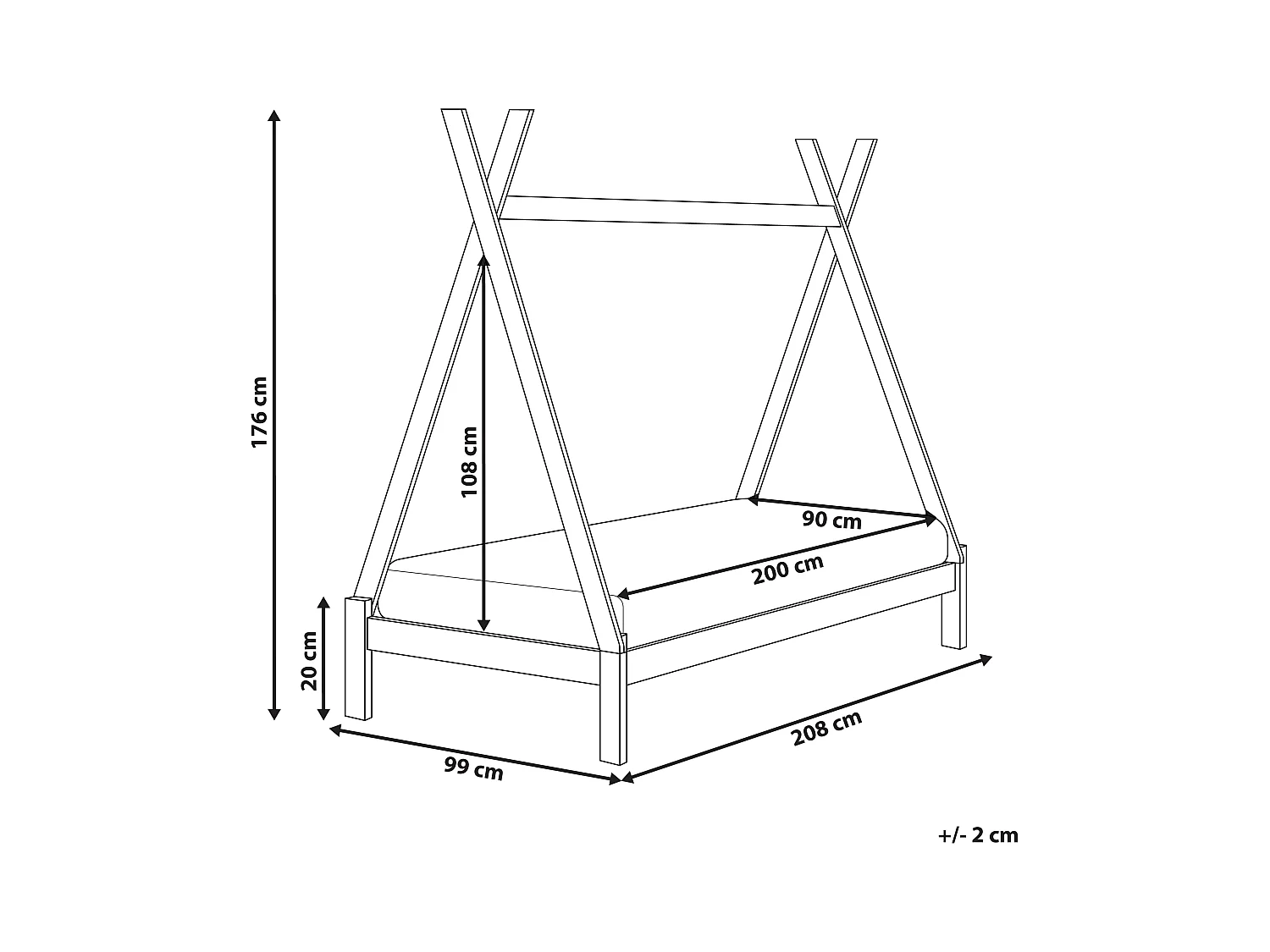 Lit d'enfant Tipi Bois de pin DEVAY 90 x 200 cm Marron clair