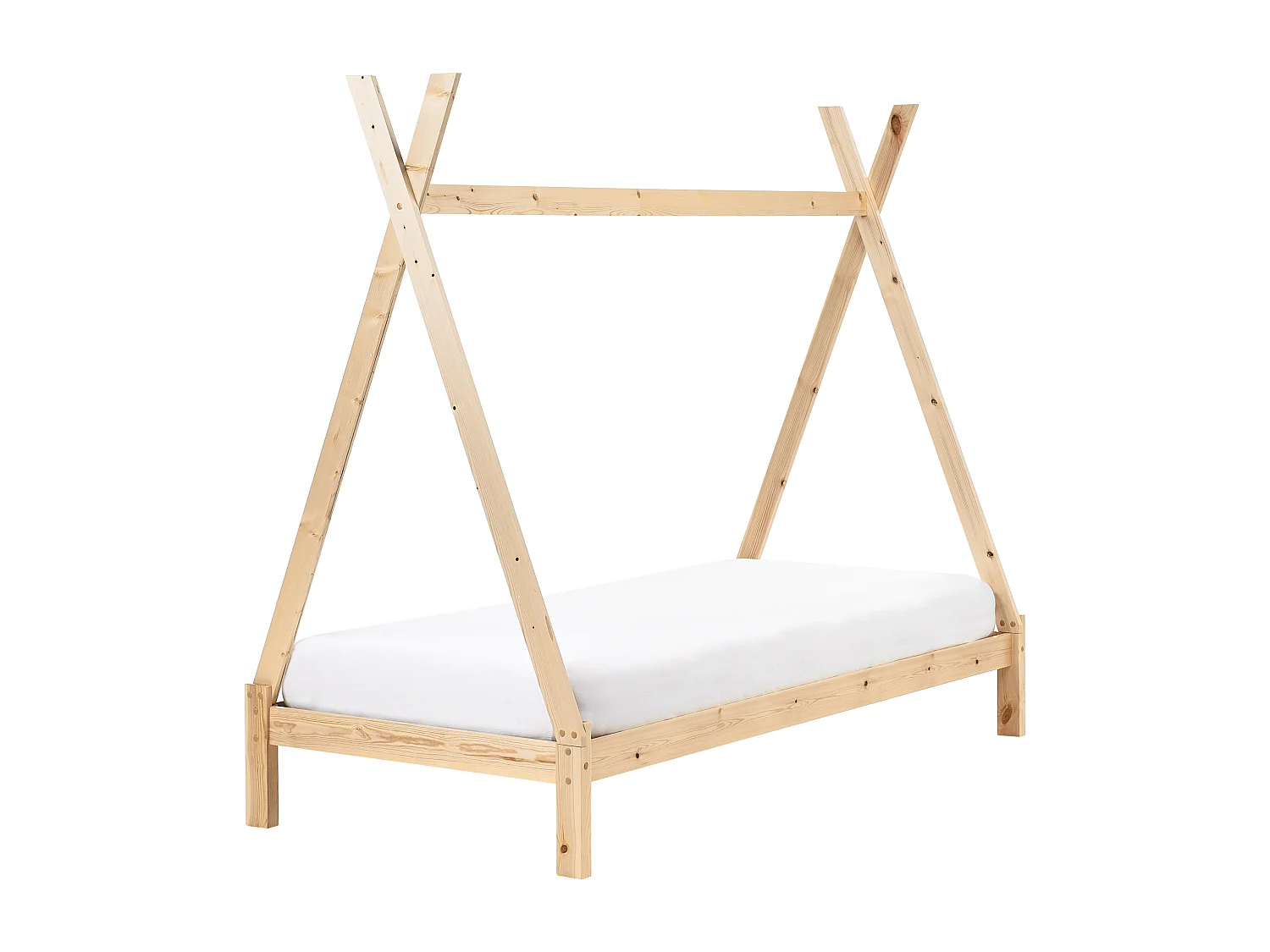 Tipi-Kinderbett Kiefernholz hellbraun Lattenrost 90 x 200 cm DEVAY