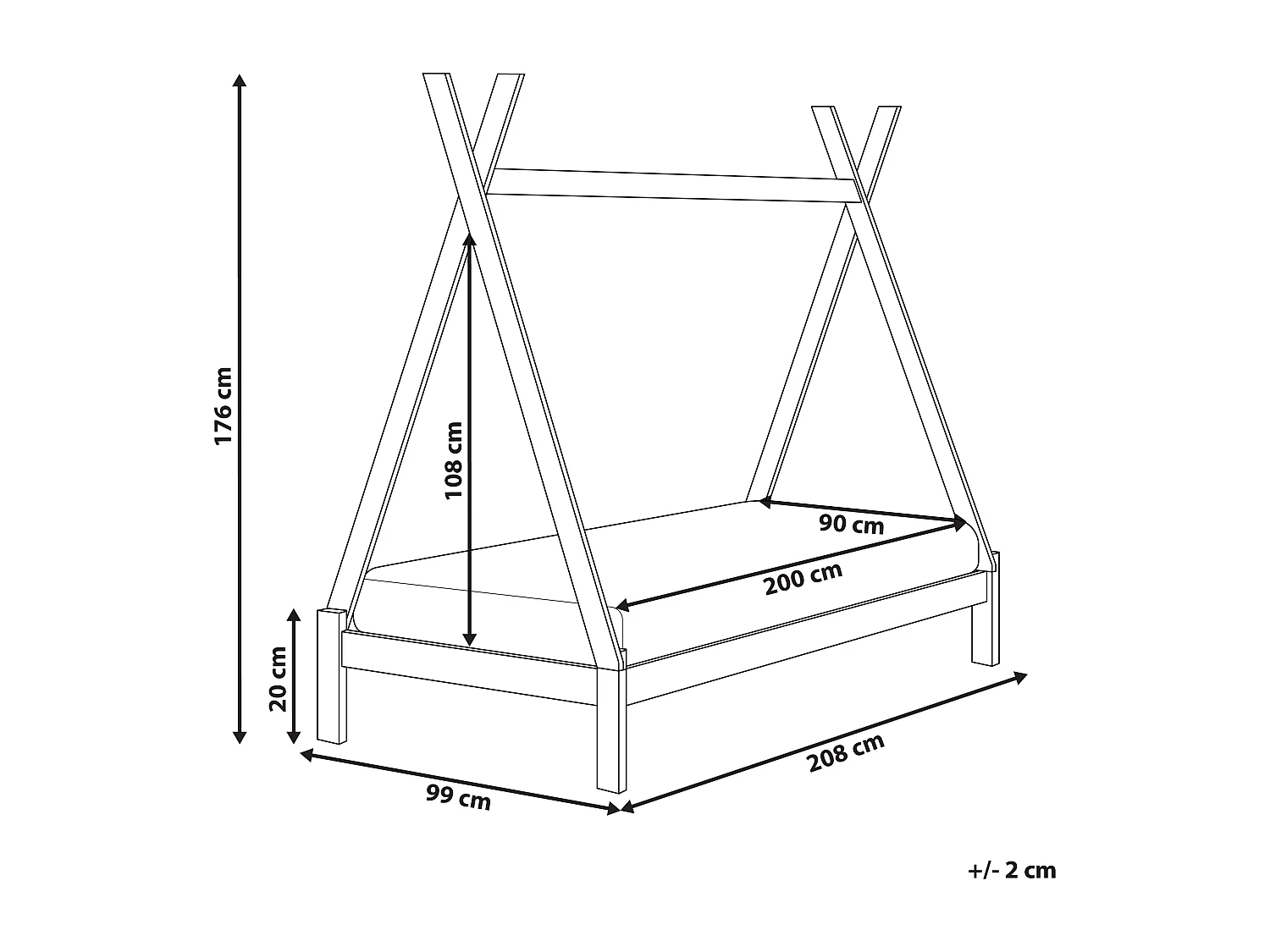 Tipi-Kinderbett Kiefernholz hellbraun Lattenrost 90 x 200 cm DEVAY