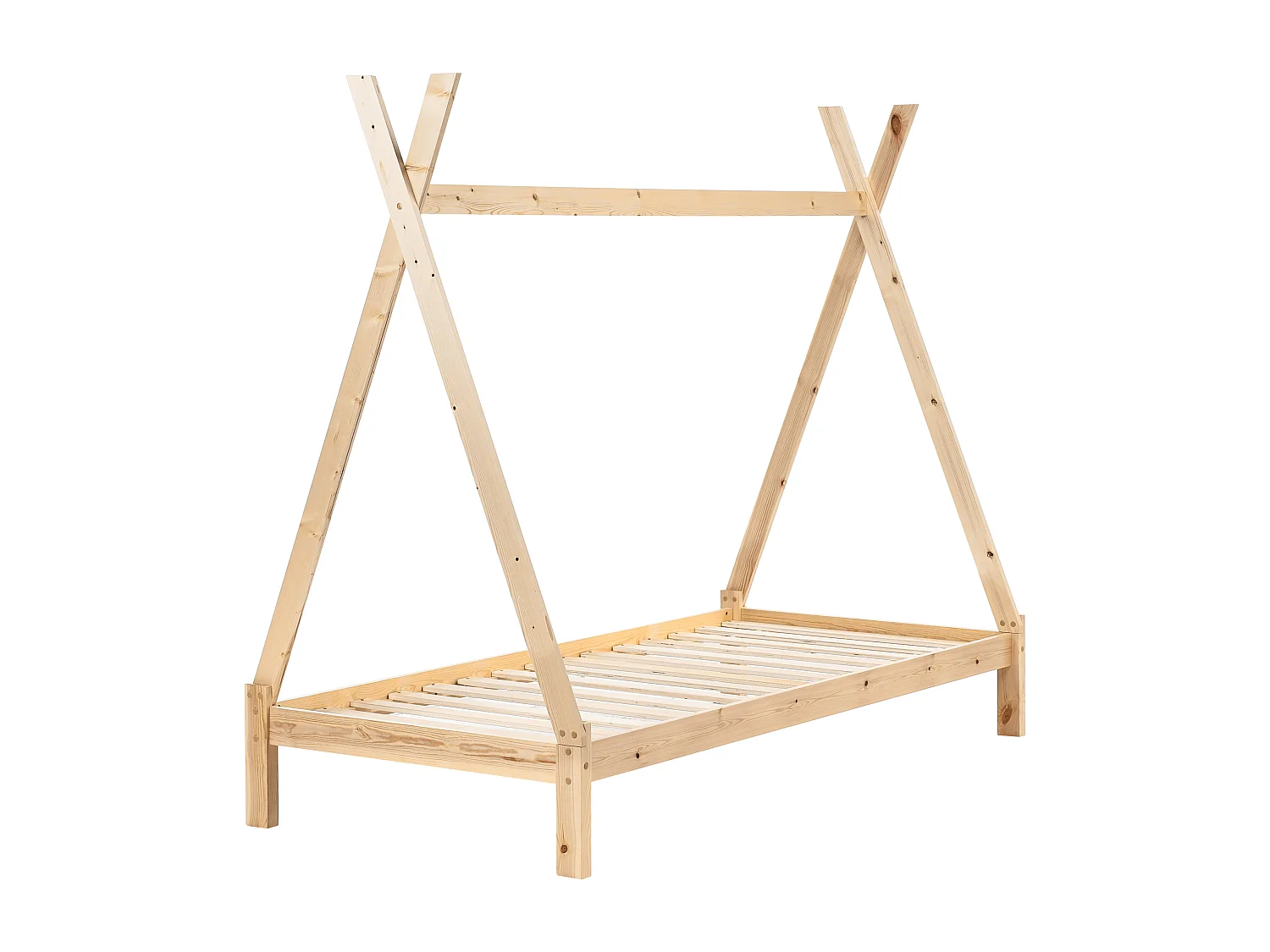 Tipi-Kinderbett Kiefernholz hellbraun Lattenrost 90 x 200 cm DEVAY