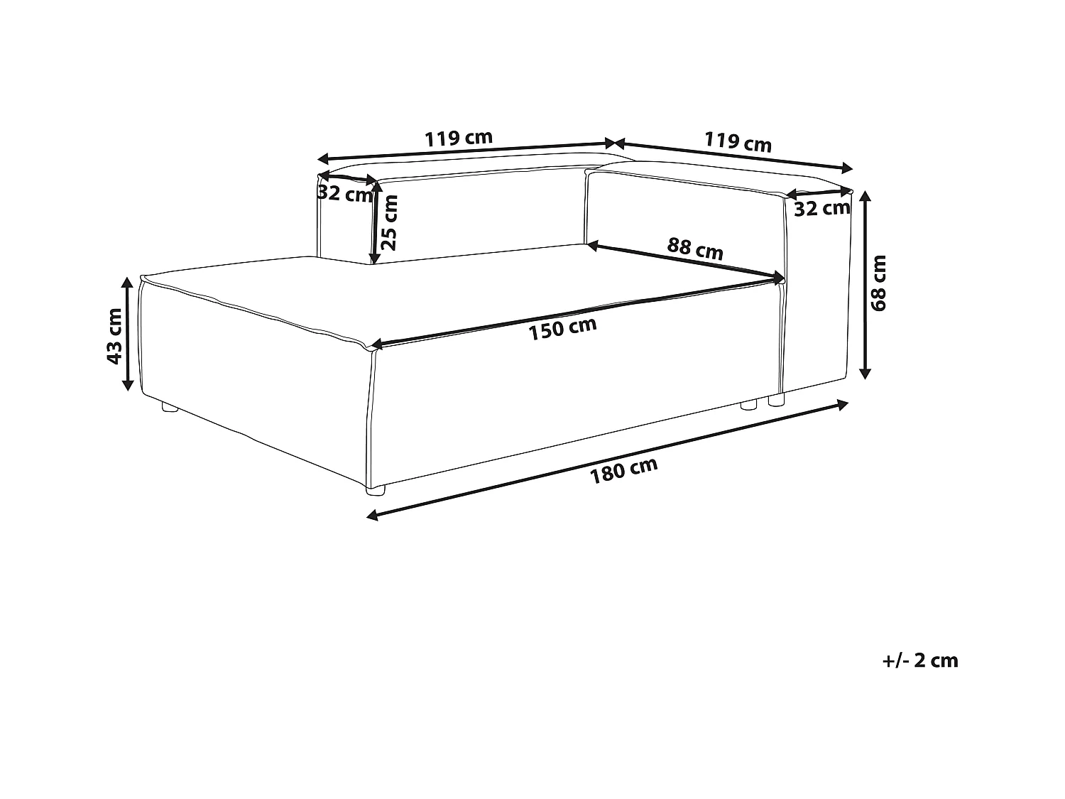 Chaise longue côté droit ARDAL Tissu Gris clair