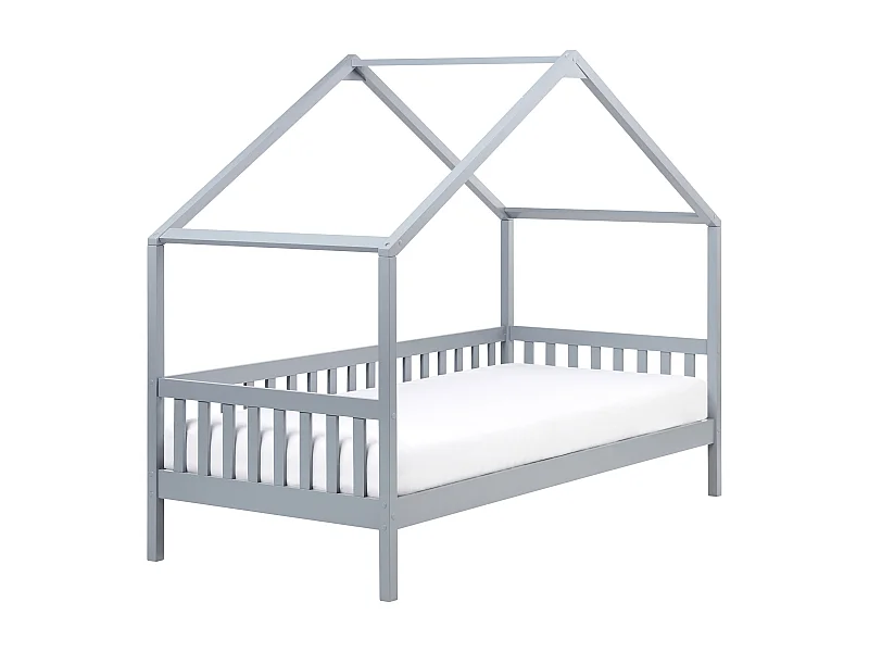 Lit en bois en forme de maison pour enfant 90 x 200 cm gris CHARRIN