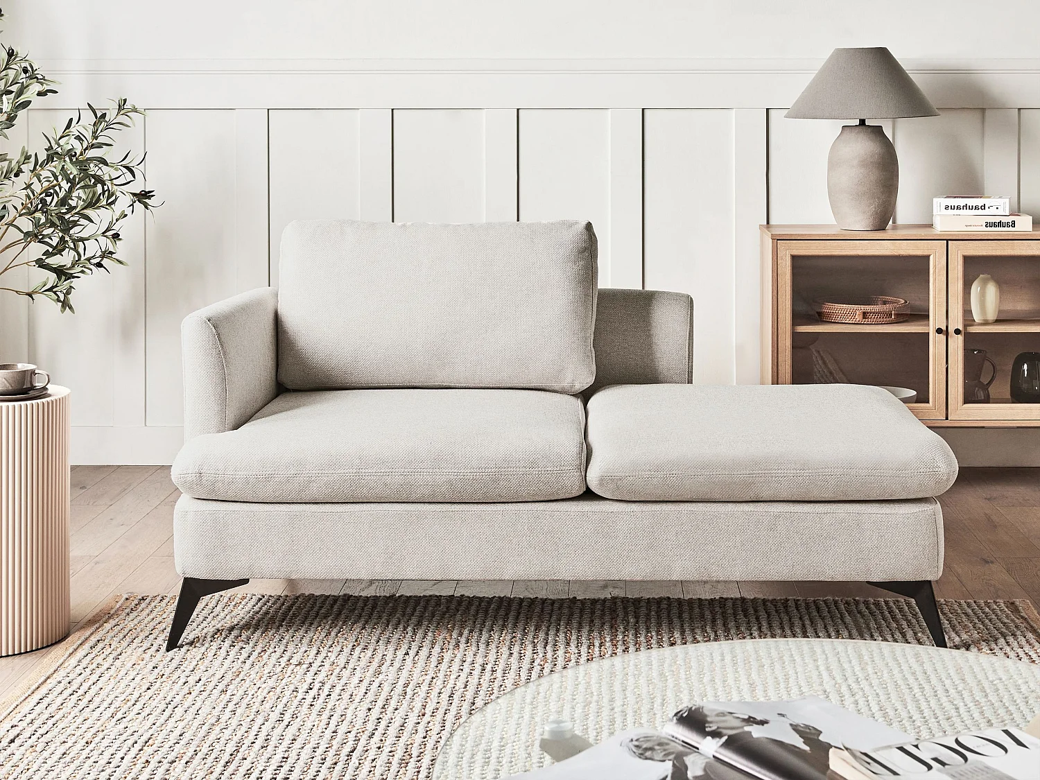 Chaise longue côté gauche SIEVOZ Tissu Beige clair