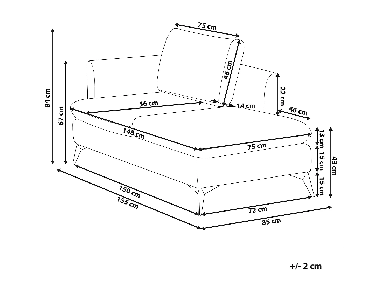Chaise longue côté gauche SIEVOZ Tissu Beige clair