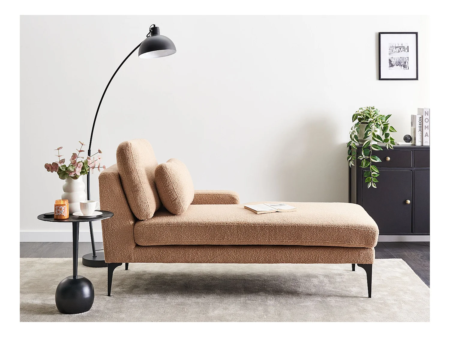 Chaise longue côté droite EWRON Bouclé Beige sable