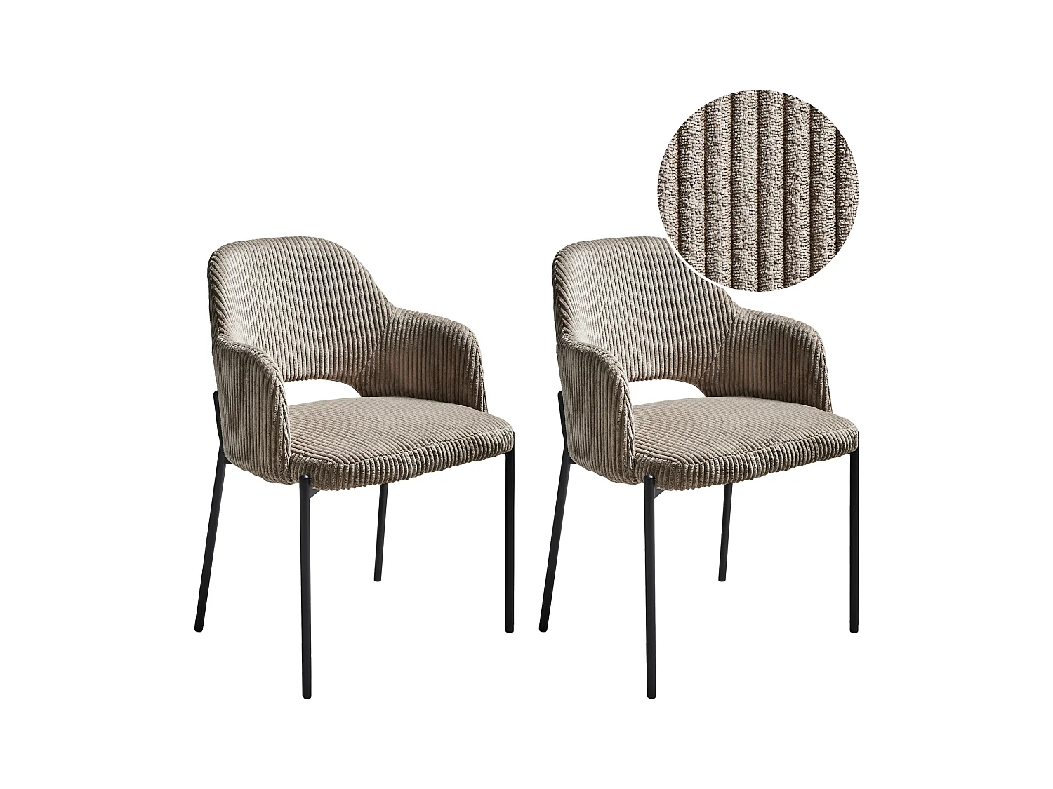 Lot de 2 chaises de salle à manger RATON Velours côtelé Taupe