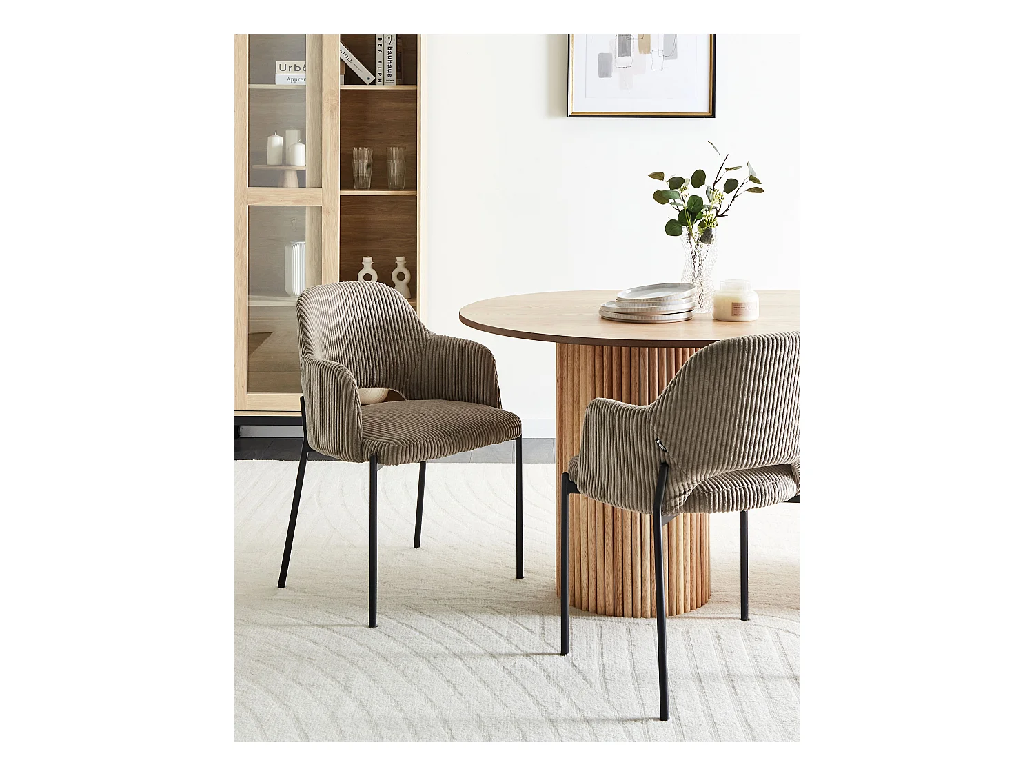 Lot de 2 chaises de salle à manger RATON Velours côtelé Taupe