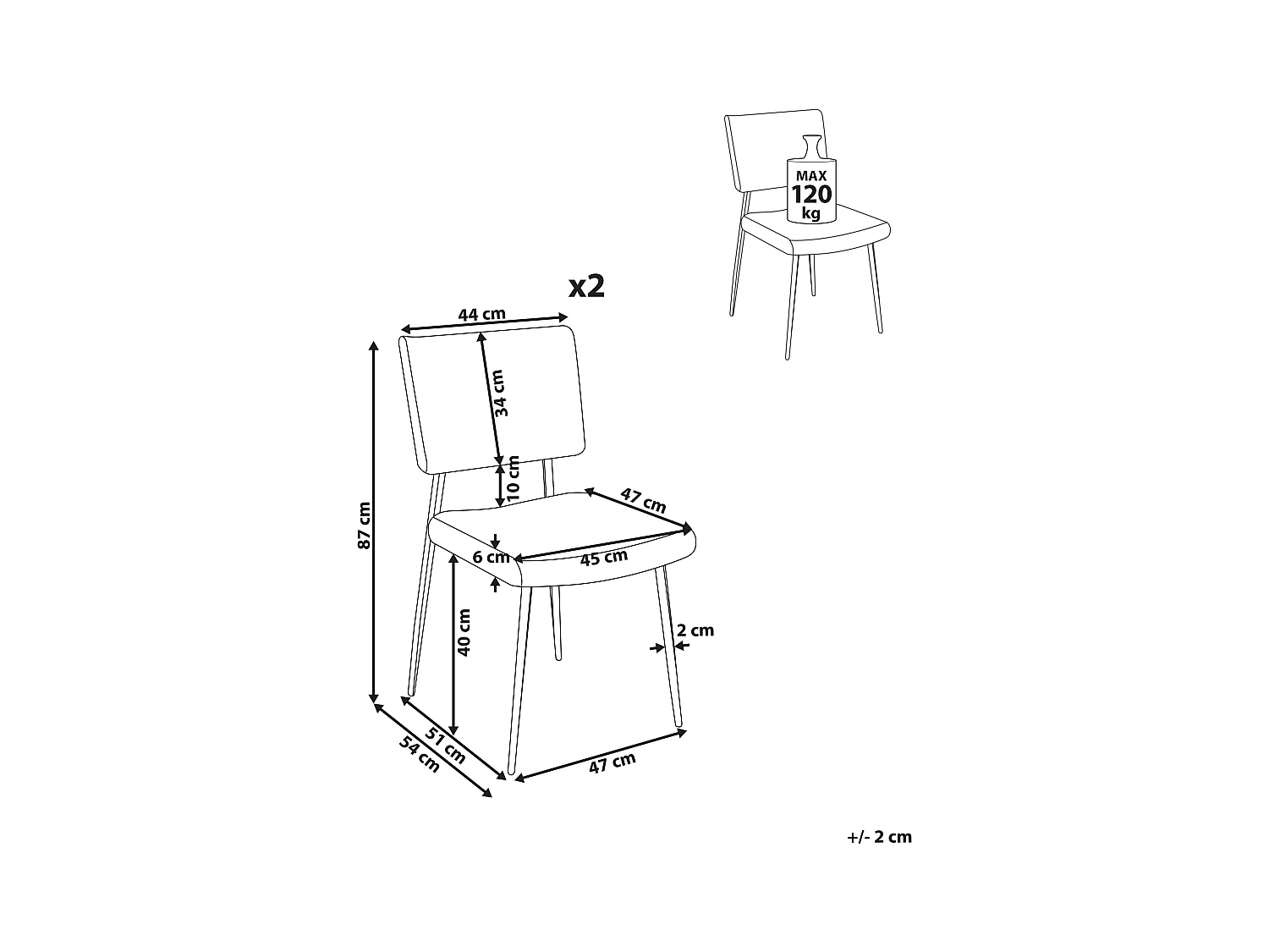 Lot de 2 chaises de salle à manger STURGIS Velours côtelé Blanc cassé