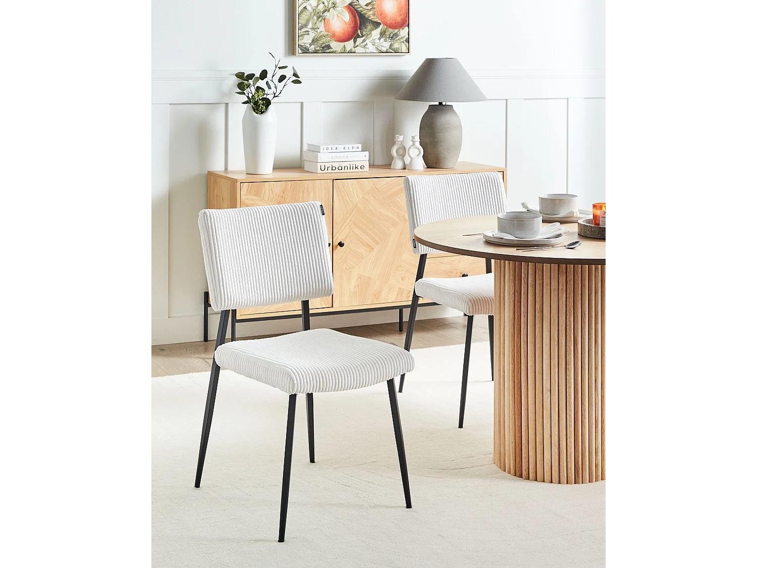 Lot de 2 chaises de salle à manger STURGIS Velours côtelé Blanc cassé