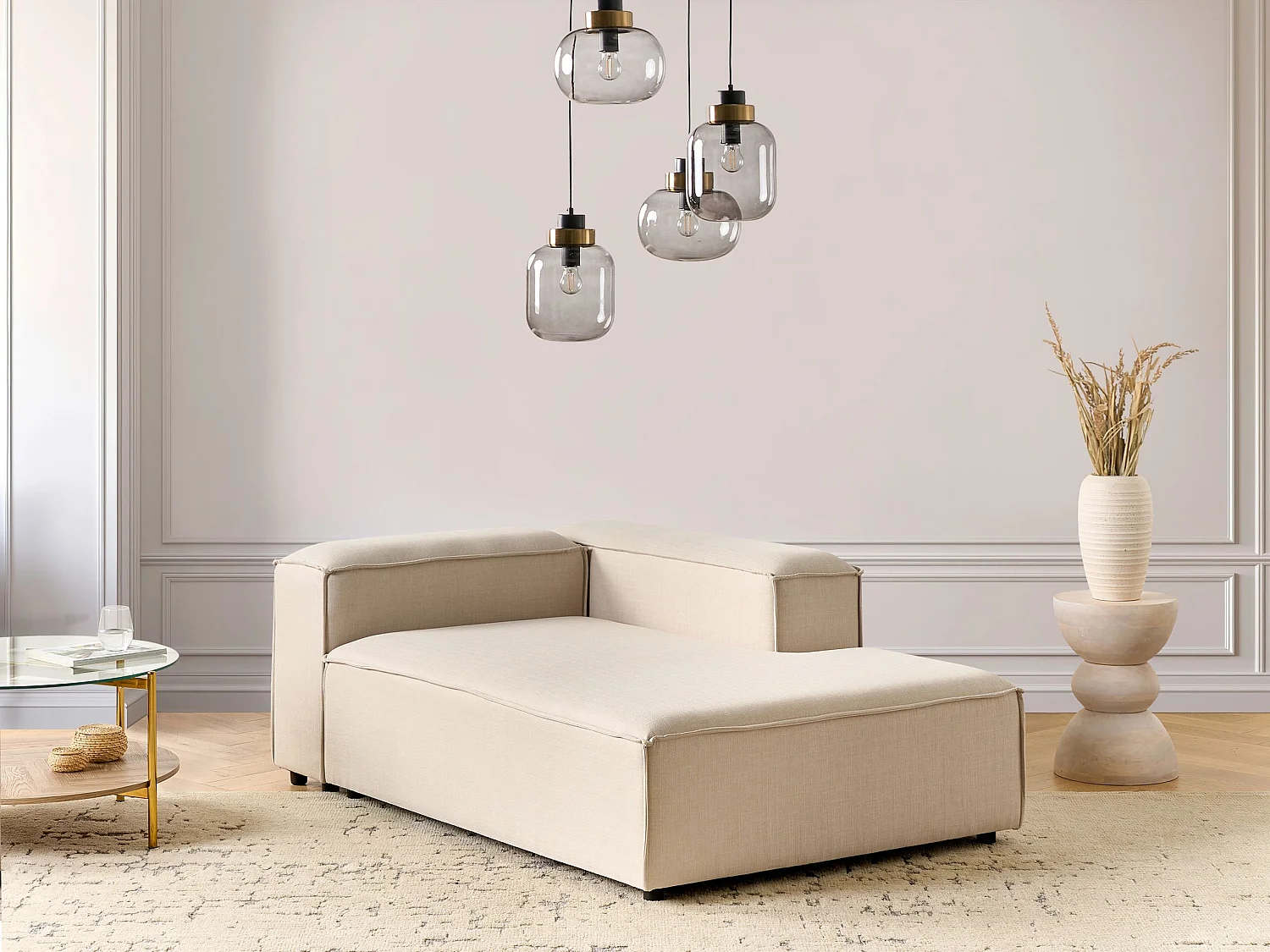 Chaise longue côté gauche ARDAL Tissu Beige
