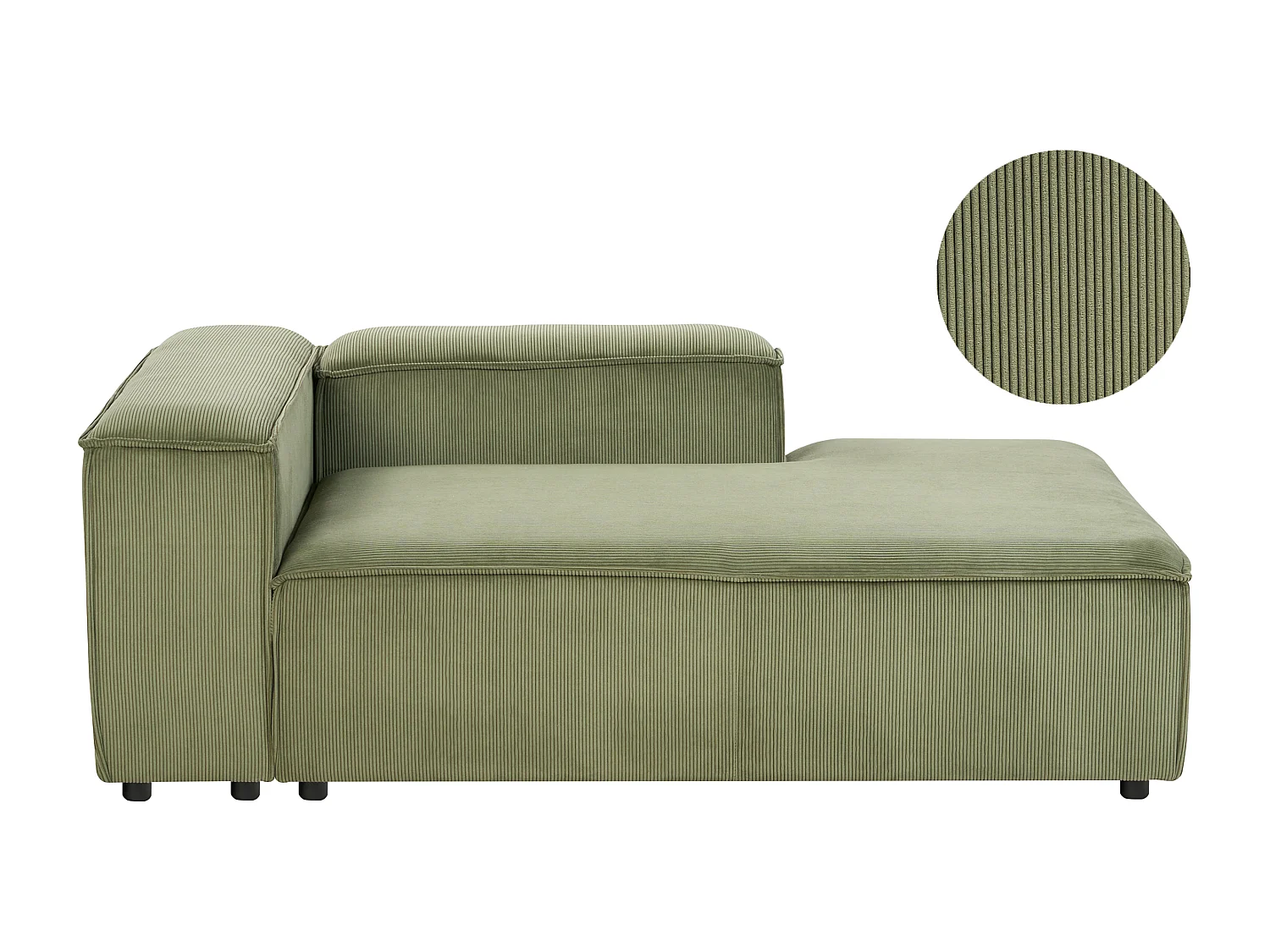 Modul-Chaiselongue Cord grün linksseitig mit niedriger Rückenlehne Ardal