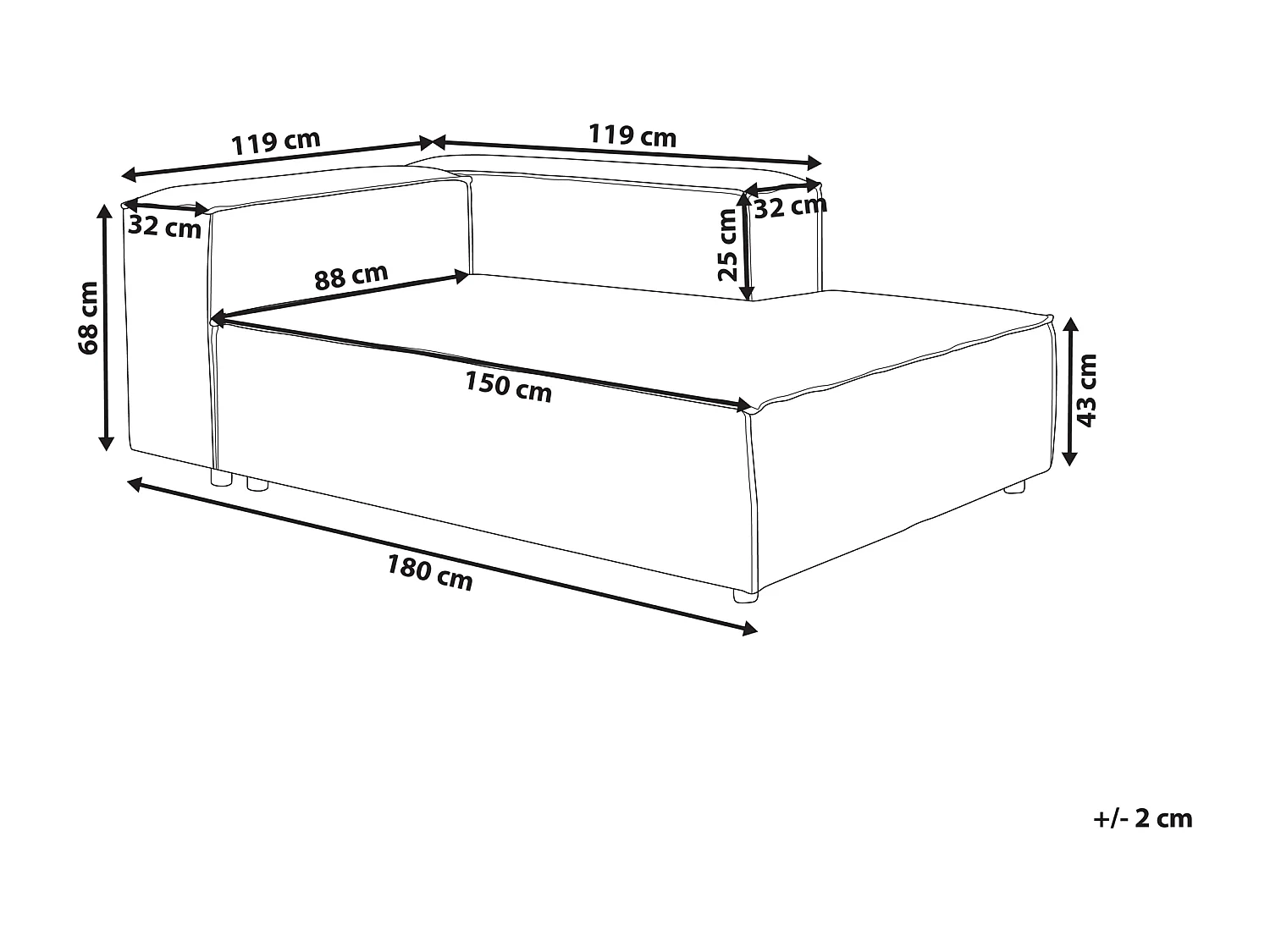 Modul-Chaiselongue Cord grün linksseitig mit niedriger Rückenlehne Ardal