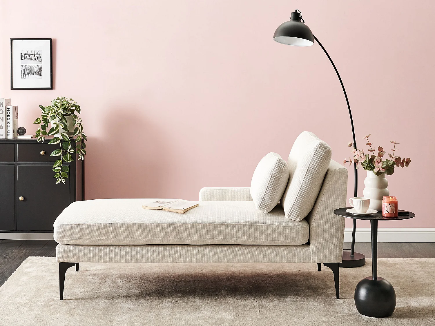 Chaise longue côté droit EWRON Tissu Beige clair