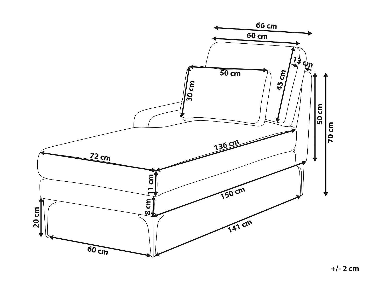 Chaise longue côté droit EWRON Tissu Beige clair