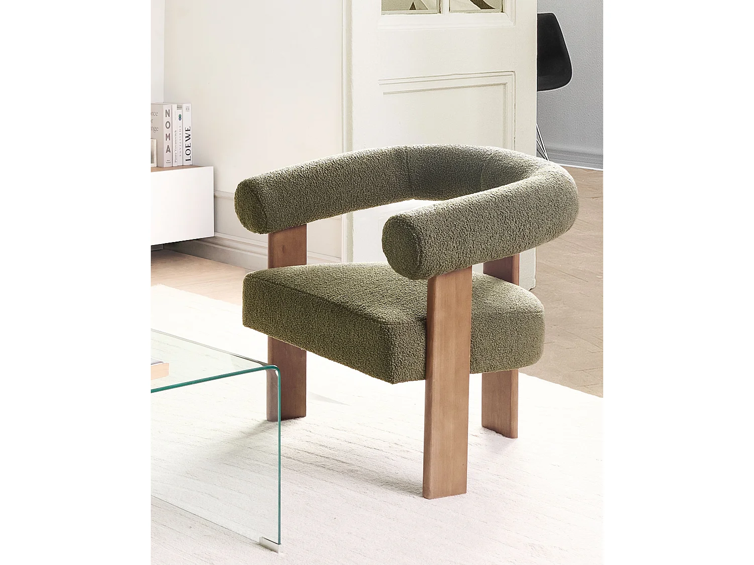 Fauteuil ILBRO Bouclé Vert/marron foncé