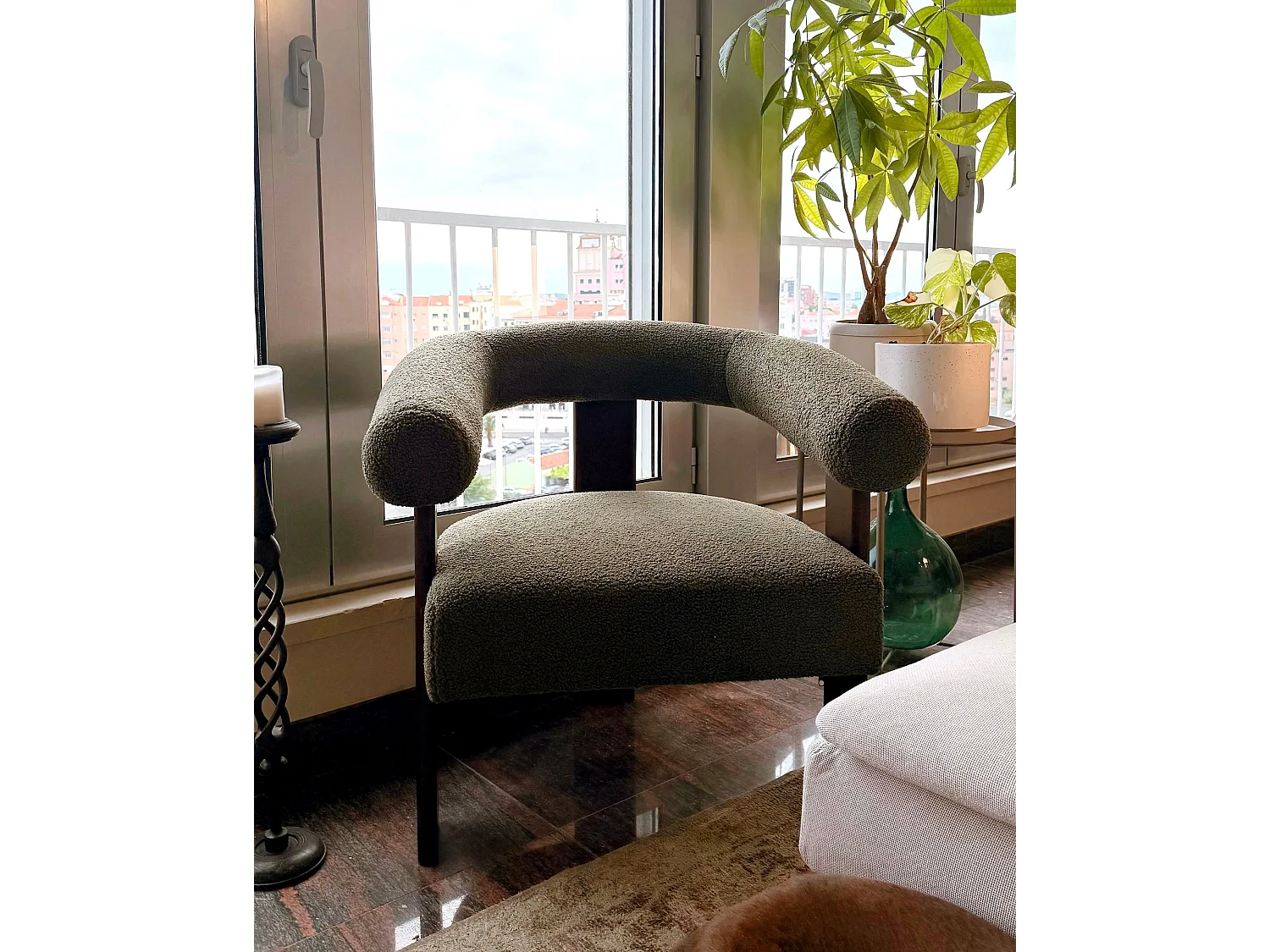 Fauteuil ILBRO Bouclé Groen/Donkerbruin