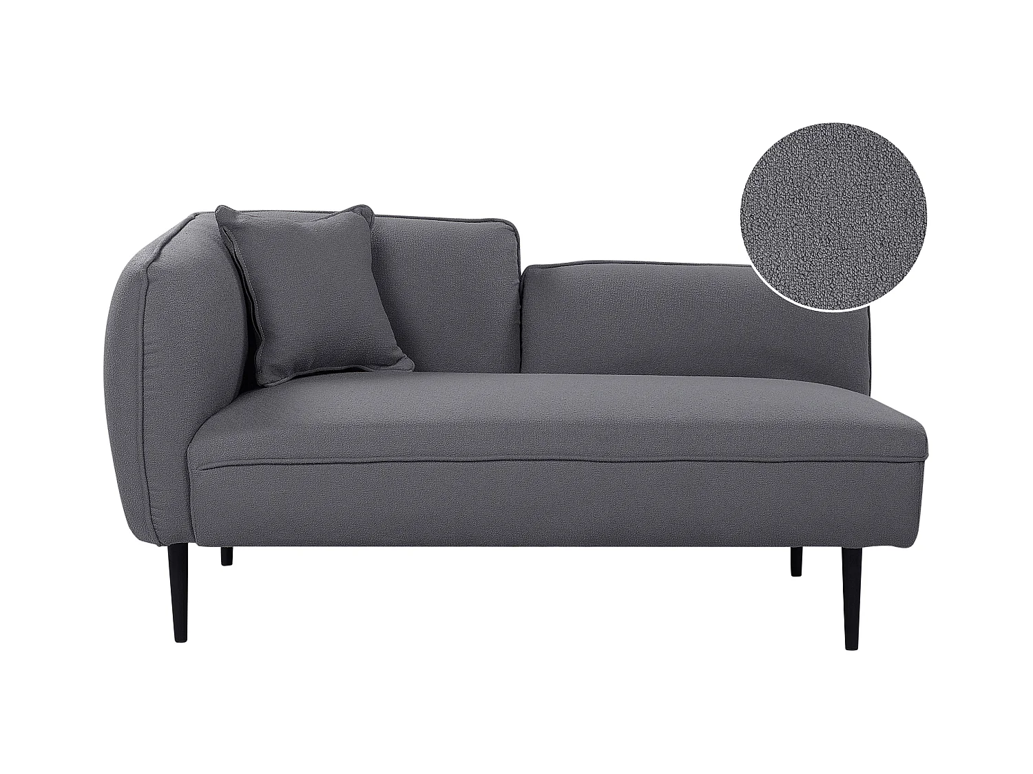 Chaiselongue Bouclé grau linksseitig mit Kissen Metallgestell modern Chevannes