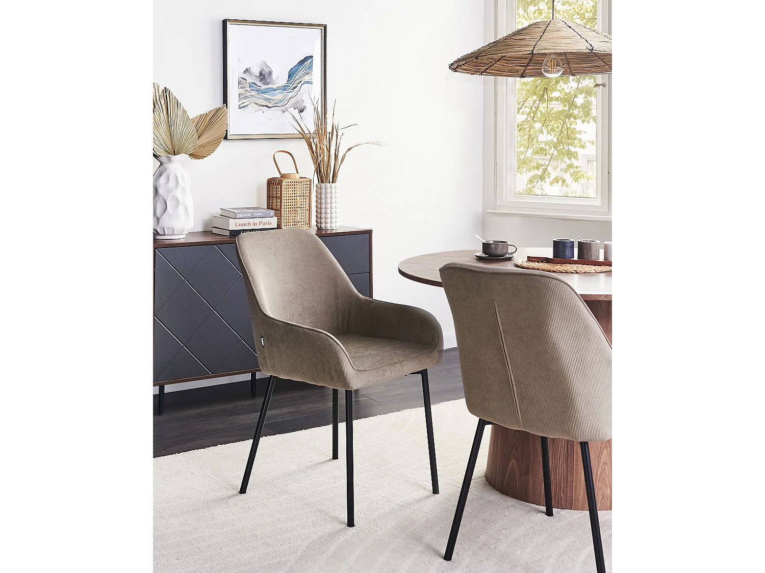 Lot de 2 chaises de salle à manger LOVERNA Velours côtelé Beige