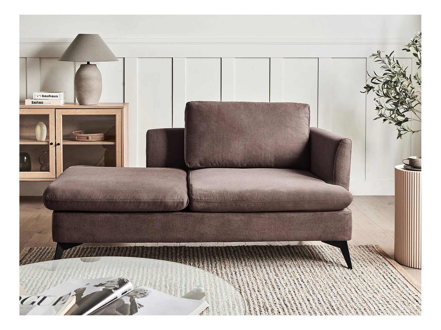 Chaiselongue Stoff braun rechtsseitig mit Kissen klassisch modern Sievoz