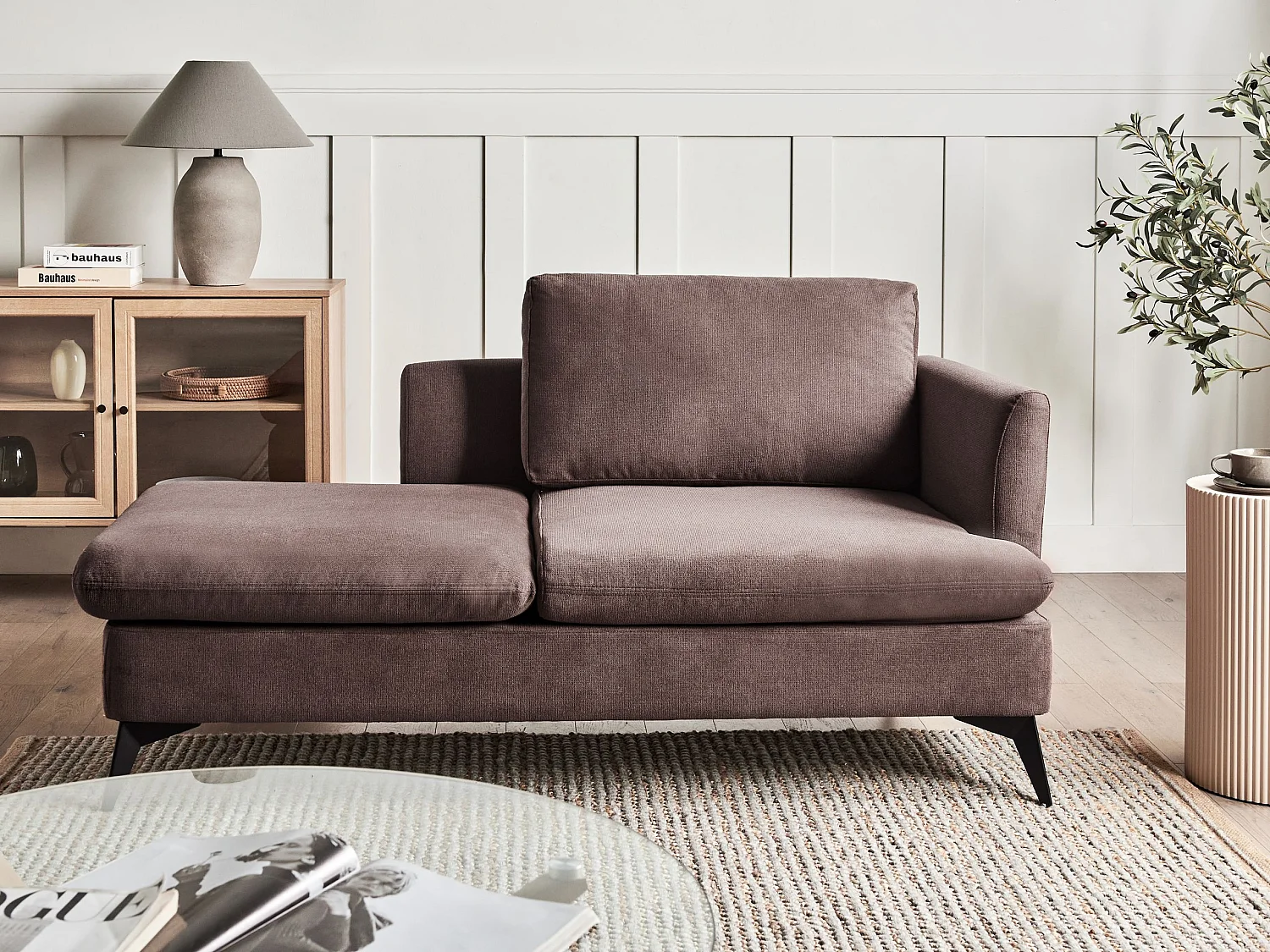 Chaiselongue Stoff braun rechtsseitig mit Kissen klassisch modern Sievoz