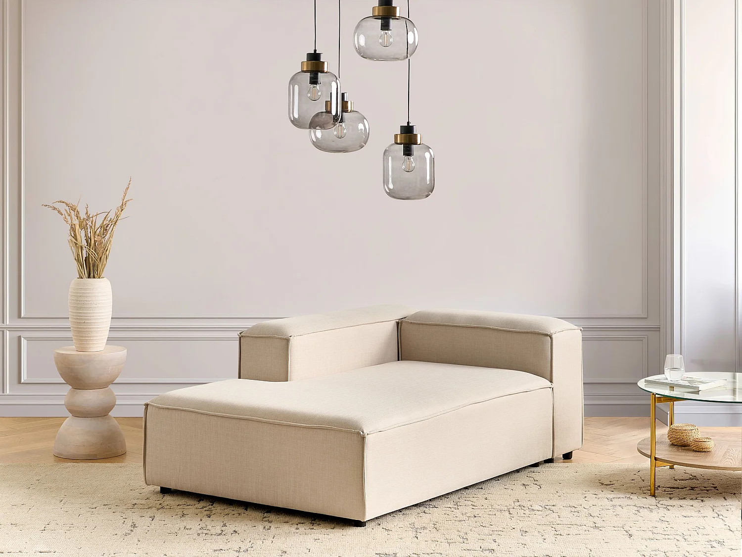 Chaise longue côté droit ARDAL Tissu Beige