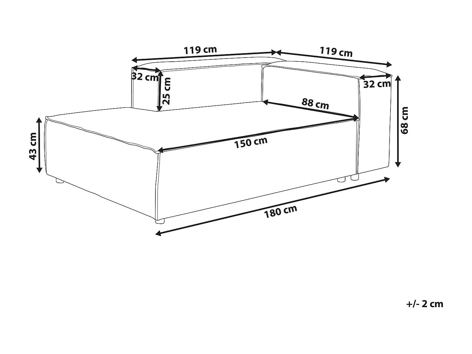 Modul-Chaiselongue Stoff beige rechtsseitig mit niedriger Rückenlehne Ardal