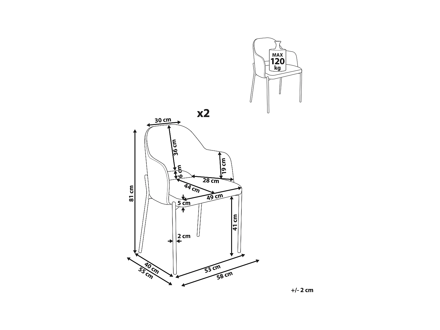 Esszimmerstuhl 2er Set RATON Cord Cremeweiss