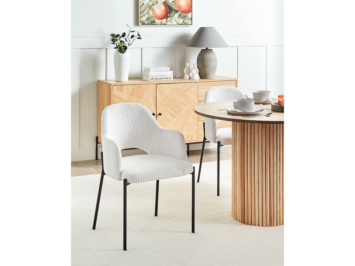 Lot de 2 chaises de salle à manger RATON Velours côtelé Blanc cassé