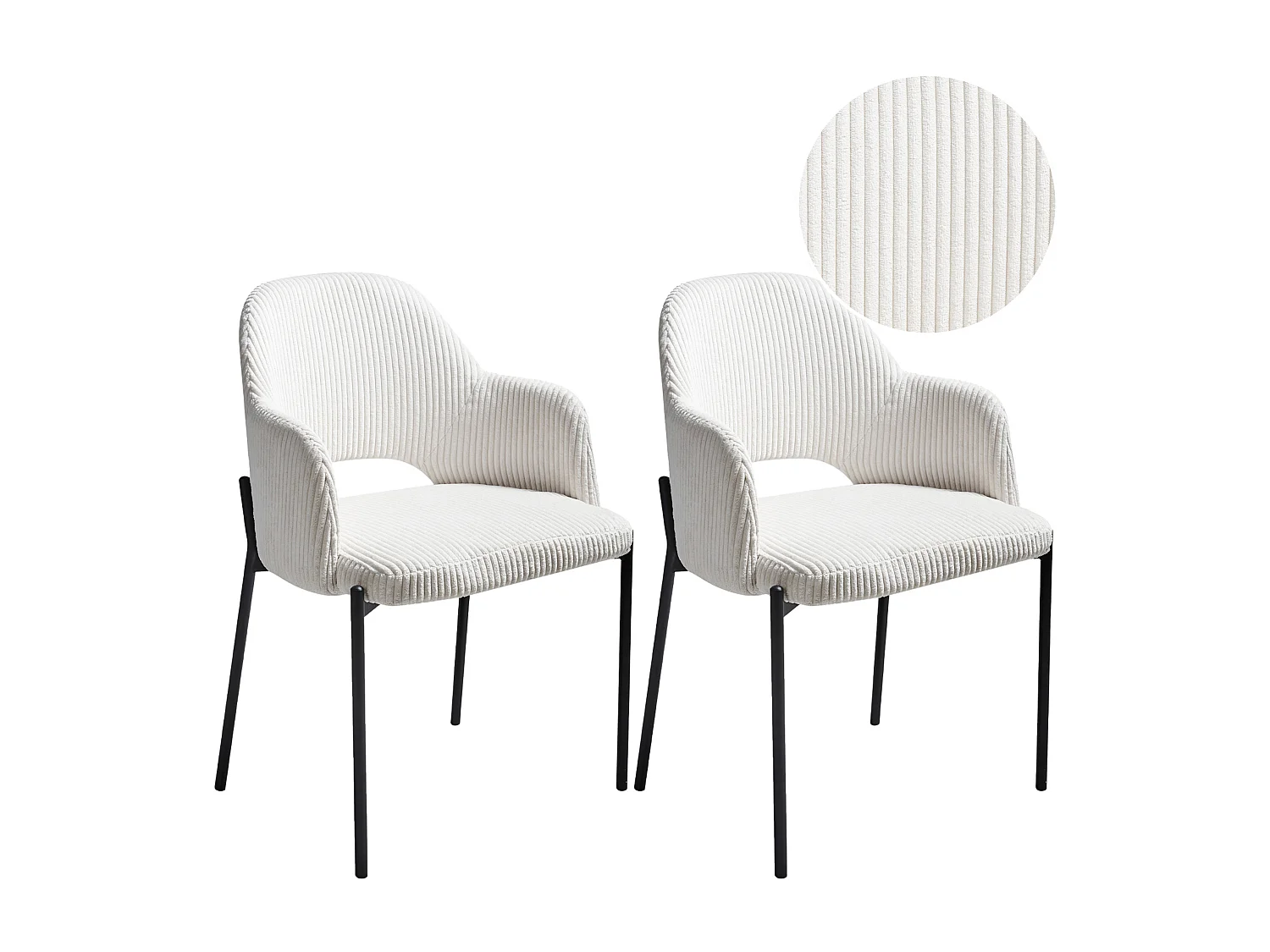 Lot de 2 chaises de salle à manger RATON Velours côtelé Blanc cassé