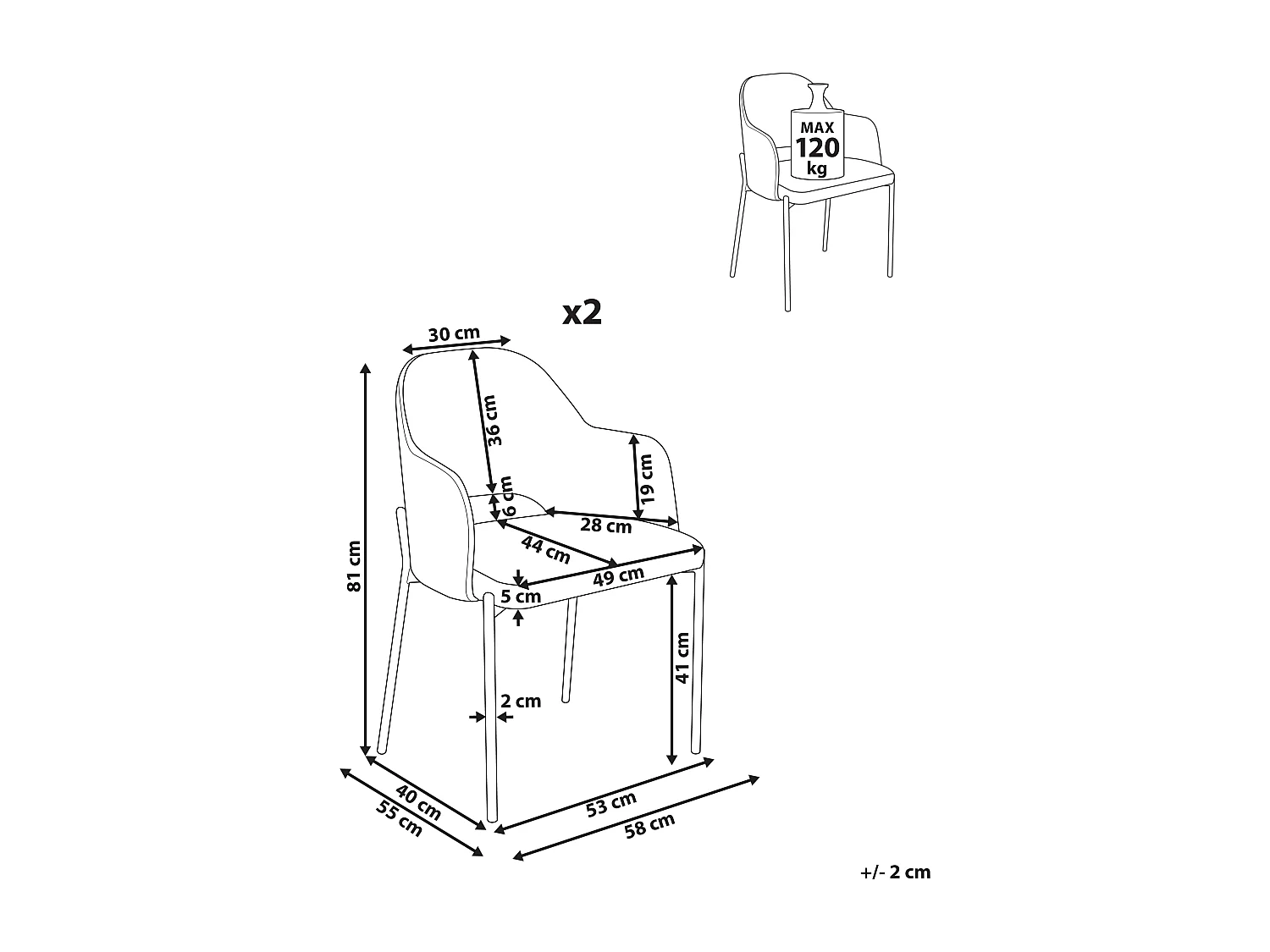 Lot de 2 chaises de salle à manger RATON Velours côtelé Blanc cassé