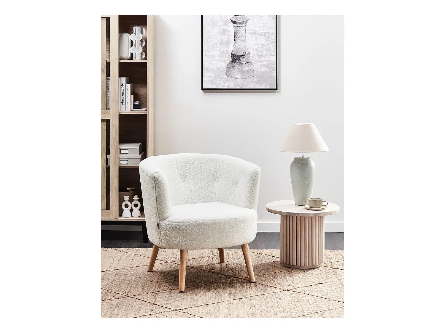 Fauteuil ODENZEN Bouclé Blanc