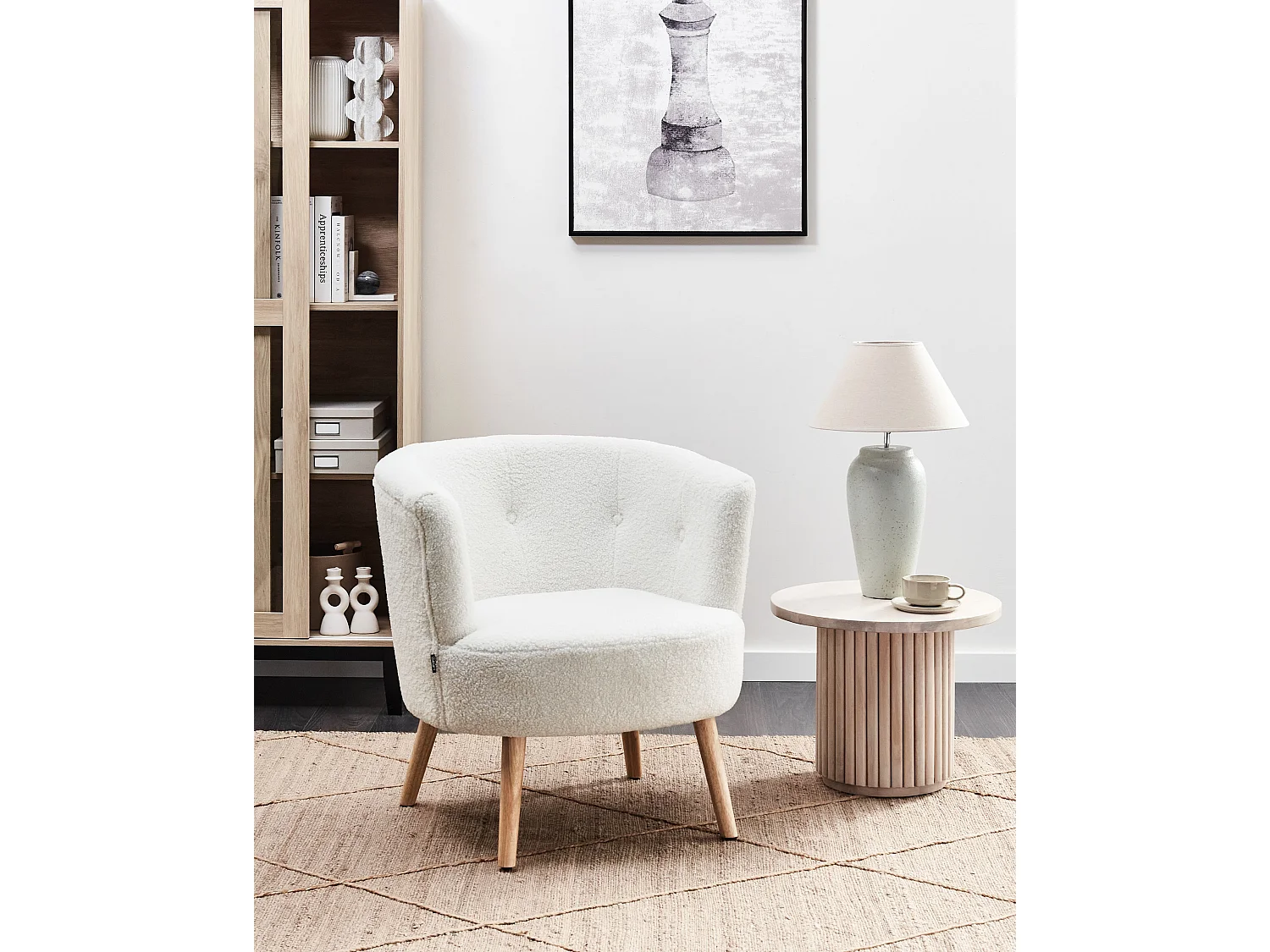 Fauteuil ODENZEN Bouclé Blanc
