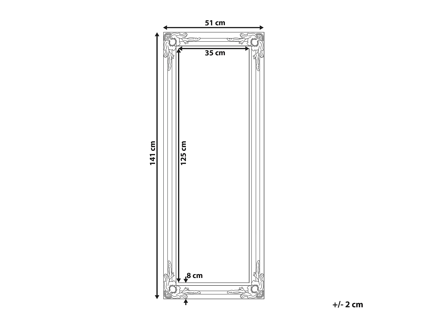 Miroir BELLAC 51 cm 141 cm Argenté